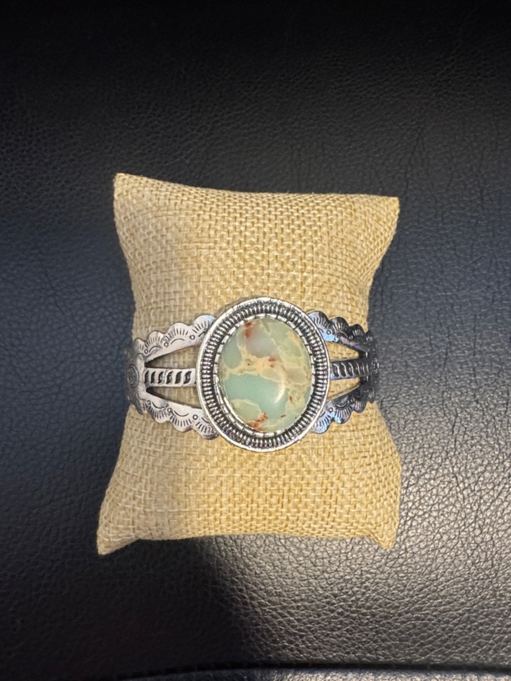 Silver-Tone plated Cuff Bracelet with Green Turquoise Stone